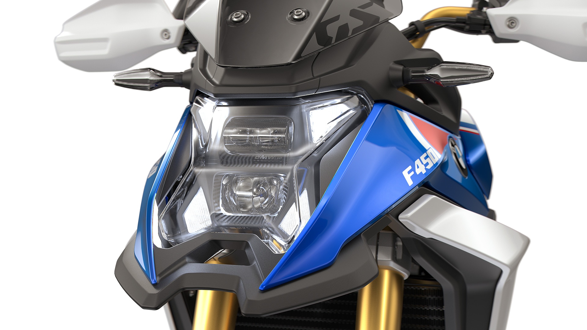 The LED headlight with daytime riding lights of the F 450 GS from BMW Motorrad