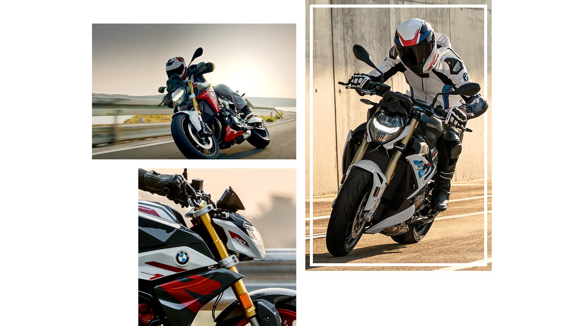 Collage of BMW Motorrad roadster models.
